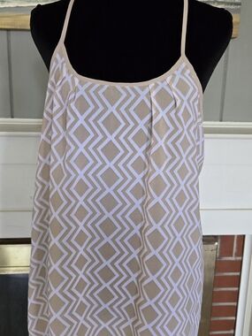 a.n.a Beige and White Chevron Tank with Crochet Detail
